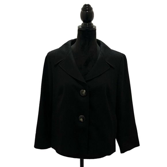 Talbots Jackets & Blazers - Talbots Womens Classic Blazer Size 12 Black Wool Button Down Jacket 2 Button